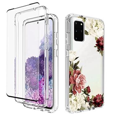 Imagem de Tothedu Capa de telefone para Galaxy S20 Plus 5G, Samsung S20+ SM-G985 capa com protetor de tela de vidro temperado, padrão floral transparente capa protetora de corpo inteiro para Samsung Galaxy S20 Plus (flor)