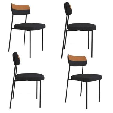 Imagem de Kit 4 Cadeiras Mila Laminado Caramelo/Linho Grafite - FdECOR - Moveis 