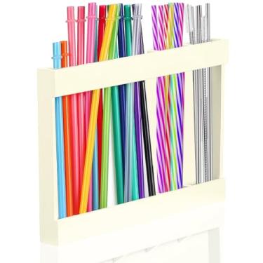 Imagem de Suporte de canudo de acrílico com fita adesiva dupla face, organizador de canudo reutilizável para armário de balcão e cozinha (amarelo leitoso)