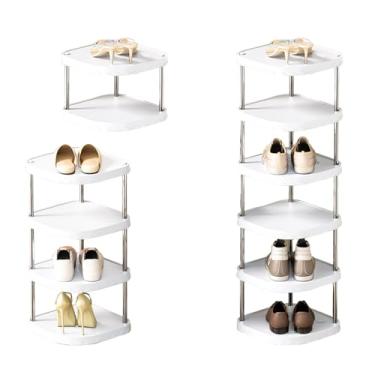 Imagem de Mooisco Sapateira vertical de 6 níveis, ajustável, prateleira de armazenamento, durável, canto estreito, armazenamento para entrada, armário, quarto, sala de estar, cozinha, banheiro, bege