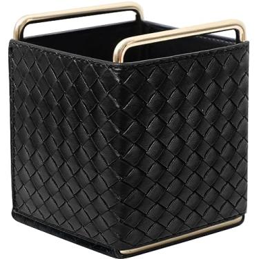 Imagem de OLizee® Porta-lápis de couro, organizador de mesa, arte de ferro, pincel de maquiagem, controle remoto, caixa de armazenamento, suporte de caneta de escritório para mesa, preto
