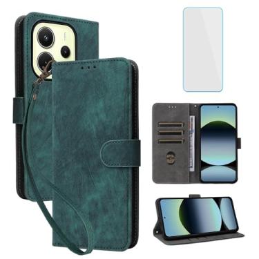 Imagem de IUQXU Capa carteira para celular Xiaomi Redmi Note 14 4G com protetor de tela [bloqueio RFID] capa de celular flip de couro com suporte para cartão feminino e masculino para Redmi Note14 4G LTE verde