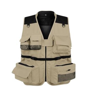 Imagem de Colete De Pesca Sem Mangas Respirável De Malha Sem Mangas Com Zíper Para Homens, Jaqueta Leve Para Fotografia Caça Com Vários Bolsos Verão, Para Seu Acampamento, Caminhada, Escalada(Khaki,4X-Large)