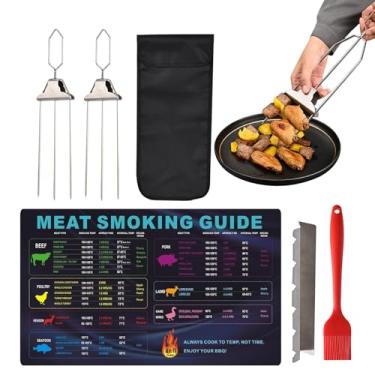 Imagem de Espetos de metal, espetos para churrasco | Espetos de grelha de 3 pontas para carne de churrasco | Espetos de espetinho de metal multifuncional para exterior, espetos de frango para grelhar com bolsa