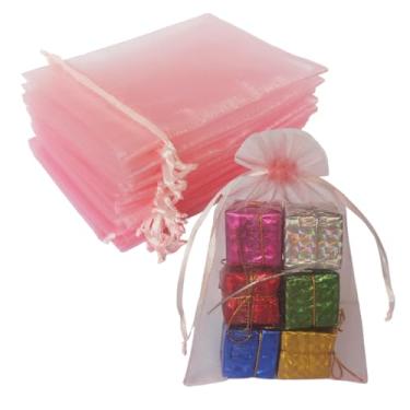 Imagem de Bolsa de presente de organza de 10 x 15 cm com cordão para joias, doces, 100 peças de tecido transparente rosa blush para chá de bebê, aniversário de 60 anos, Natal, lembrancinhas de festa, chá de