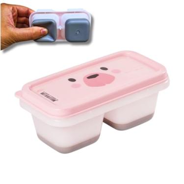 Imagem de Pote De Papinha Para Congelar Armazenar Lanche Comida Bebê, 150ml, 2 Compartimentos com Tampa, Rosa/Azul, BPA Free (Rosa)
