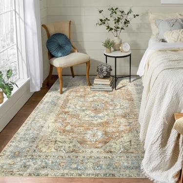 Imagem de dainslef Tapetes para sala de estar, antiderrapante, lavável, vintage, ultrafino, leve, medalhão retrô, tapete que não cai para quarto, sala de jantar, casa, escritório, casa de fazenda, laranja