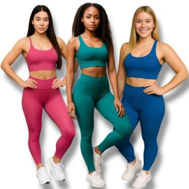 Imagem de Kit C/3 Calças Legging BÁSICAS COLORIDAS Leg Fitness Academia Corrida 