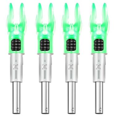 Imagem de DEEPOWER X Nocks iluminados para flechas 0,20"/0,23"/0,24"/0,24"/0,24" com interruptor ON/Off, pacote com 4 com buchas H, S, GT (verde)