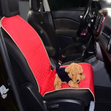 Imagem de Capa Protetora de Banco Carro Assento Dianteiro Pet Cachorros Impermeável 140x40 Padrão Universal Matelado Vermelho