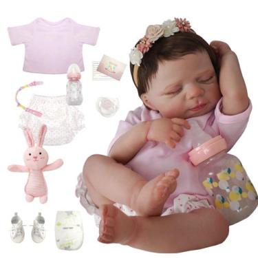 Imagem de Boneca Bebê Reborn Realista Brastoy Original 48cm Silicone Kit Acessór