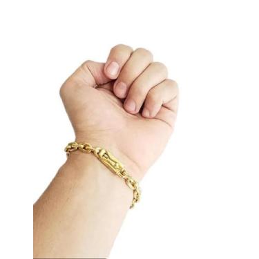 Imagem de Pulseira Cadeado 8Mm Banhado A Ouro 18K Masculina Super Luxo - Mk Jóia