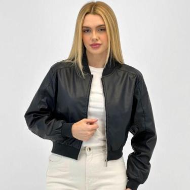 Imagem de Jaqueta Blue Rose Bomber em P.u Feminina, G, Preto