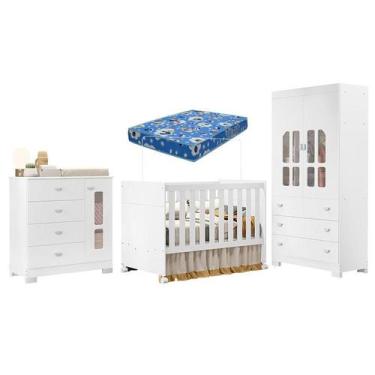 Imagem de Quarto de Bebê New Katatau Branco Acetinado com Colchão Ortobom  Relle
