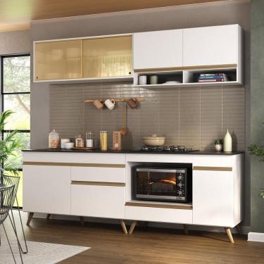 Imagem de Armário de Cozinha Modulada Compacta 225cm com Balcão para Cooktop Veneza Multimóveis MP2263