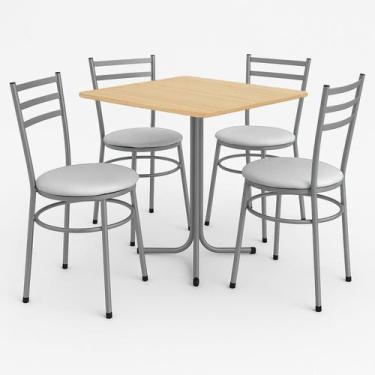 Imagem de Mesa de Jantar Quadrada 70cm Pinus Com 4 Cadeiras Estofada Cinza - Lam