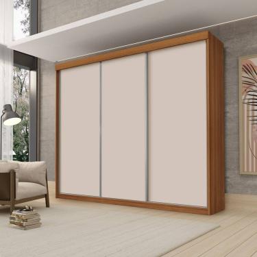 Imagem de Guarda Roupa Casal Luxo Florença 100% Mdf c/ 3 Portas de Correr 5 Gavetas -Trilhos em Alumínio - Luapa - Carvalho/Off