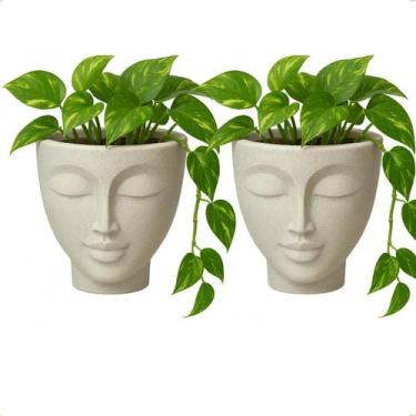 Imagem de Kit 2 Vaso Planta Face Rosto Mulher N17 Nutriplan Cimento Beje Cachepo