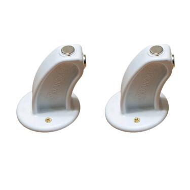 Imagem de 02 Trava Porta Fixador Magnético Prendedor Adesivo ou Parafusado Branco