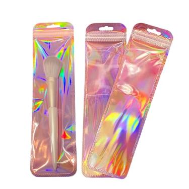 Imagem de FERENLI 100 unidades de sacos de canetas holográficas resseláveis com orifício para pendurar 2,8 x 8,7 polegadas (7 x 22 cm) bolsa de embalagem de plástico transparente para pequenas empresas