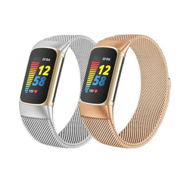 Imagem de Pulseira de substituição compatível com Fitbit Charge 5/Fitbit Charge 6 para mulheres e homens, pulseira ajustável de malha milanesa de metal para Fitbit Charge 6/Charge 5 Advanced Fitness & Health