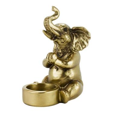 Imagem de Porta Vela Enfeite Elefante Decorativo Dourado Castiçal 15cm