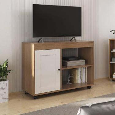 Imagem de Rack para Tv até 35 Polegadas 91cm com Rodízios 1 Porta Multimóveis Cr45327 Cinamomo/off White