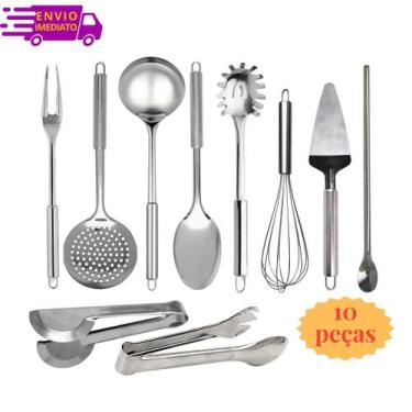 Imagem de Kit Conjunto Utensílios de Inox 10 peças Jogo de Cozinha - SQ Só Quali