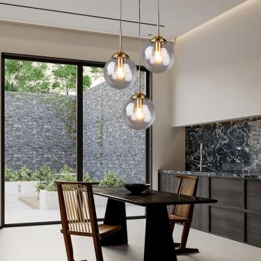 Imagem de Lustre Luminária Sputnik Dourada Luminária Pendente Moderna Com Globos De Vidro Fumê Lâmpada De Teto Contemporânea Para Sala De Jantar Sobre A Mesa Sala De Estar Quarto Entrada, Clear