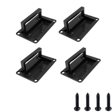 Imagem de Bitray Puxadores embutidos, escotilhas, puxador preto, caixa de ferramentas com parafusos, alça de elevação embutida para escotilha de convés - 4 peças