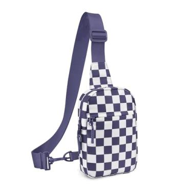 Imagem de Pequena bolsa tiracolo quadriculada resistente à água, suporte de telefone de corrida para mulheres, homens, treino, viagem, caminhada, Roxo nublado, Medium, Tendência