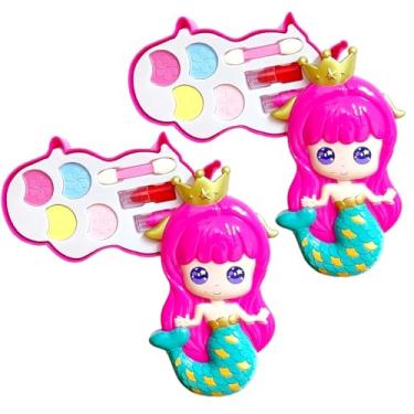 Imagem de 2 Conjuntos Maquiagem Sereia Infantil Ariel Batom 4 Sombras para Meninas