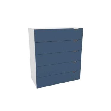 Imagem de Cômoda Casal Porto c/ 5 Gavetas Branco/Azul - Politorno