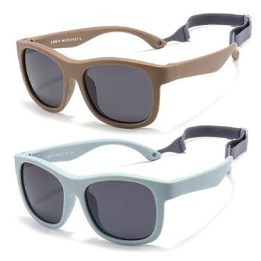 Imagem de JINHUIBBA Óculos de sol polarizados para bebês com alça de armação flexível proteção UV400 para bebês recém-nascidos de 0 a 24 meses, Azul + café, tamanho �nico