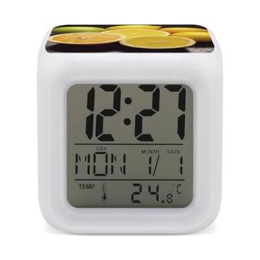Imagem de RTFGHJS Despertador fruta limão colorido despertador pequeno visor LED despertador digital relógio compacto relógio eletrônico para quartos cabeceira mesa prateleira tamanho único