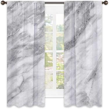 Imagem de Cortinas blecaute de mármore para quarto - Cortinas escurecidas com isolamento térmico para sala de estar, L 132 x C 213 cm