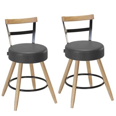 Imagem de Kit 02 Cadeiras Chicago Assento Redondo e Com Encosto Madeira - Preta - EdeCasaMoveis