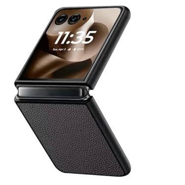 Imagem de LTLMYDAM Capa ultrafina para Motorola Razr 60 Ultra/60, capas de couro de grão lichia, capa traseira minimalista anti-impressão digital antiqueda para homens e mulheres, preta, 60