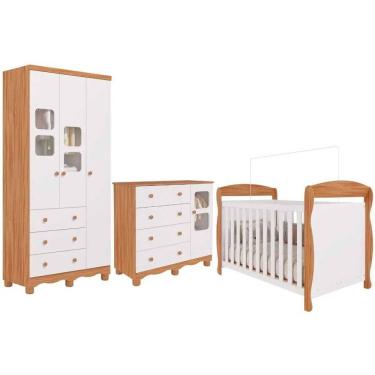 Imagem de Quarto De Bebê Amêndoa Completo Berço Guarda-Roupa Cômoda MDF