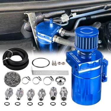 Imagem de ZHSYMX Kit universal de lata de captura separador de óleo de alumínio de 300 ml com suporte de instalação e tubo espesso azul