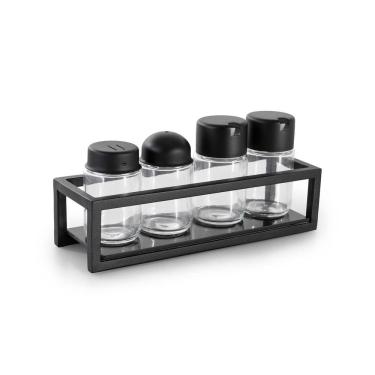 Imagem de Galheteiro 5 Peças Azeite Vinagre Sal Palito Aço E Vidro Cor