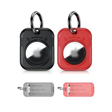 Imagem de PROfezzion Pacote com 2 porta-chaves seguro e elegante com chaveiro e chaveiro, capa rígida para Apple Air Tags GPS Tracker - Preto/Vermelho