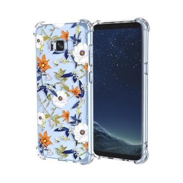 Imagem de OEURVQO Capa para Galaxy S8 Samsung S8 SM-G9500 estampa floral transparente TPU macio à prova de choque capa protetora antiarranhões para celular para Samsung Galaxy S8 (flores coloridas)