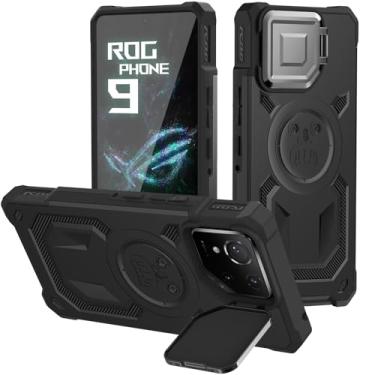 Imagem de HARUINO Capa para ROG Phone 9 para ROG Phone 9 Pro com Kicktand Capa de silicone de proteção resistente de grau militar - Compatível com Air Trigger à prova de choque fina capa de celular preta