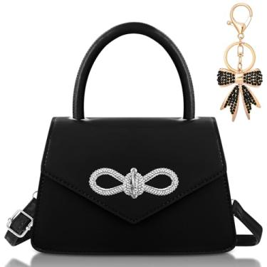 Imagem de Abbylike Bolsa feminina com strass brilhante, pequenas bolsas com laço de glitter, bolsa tiracolo para meninas, Preto, 8.46 x 5.31 x 2.76 inches / 21.5 x 13.5 x 7 cm