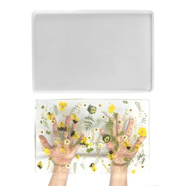 Imagem de Molde de bandeja de silicone extra grande de 35,5 cm - Design espesso resistente para fundição de resina e artesanato em concreto - Molde epóxi retangular reutilizável para bandejas de ágata DIY