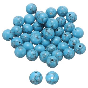 Imagem de HARFINGTON 50 peças de contas de pedra natural 10 mm azul turquesa redonda pedra preciosa solta contas verdadeiras genuínas bolas lisas contas para fazer joias, pulseiras, colar, brincos, faça você