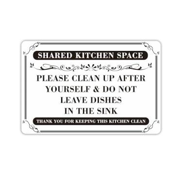 Imagem de Placa Clean Up After Yourself, impermeável, durável, não deixe pratos na pia, mantenha as regras de cozinha limpas para suprimentos de cozinhas de escritório, decoração de sala de descanso e cozinha