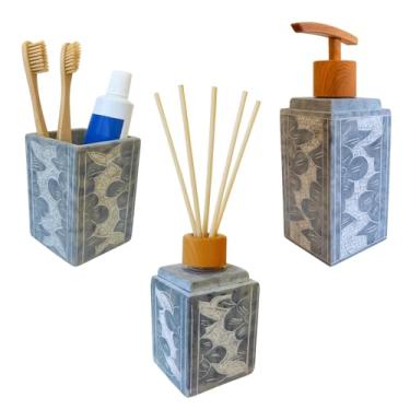 Imagem de Kit Banheiro Dispenser Sabonete Artesanal Floral Rústico P/Presente