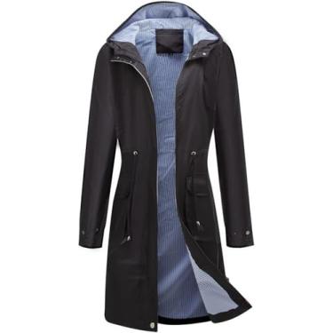 Imagem de Jaqueta De Chuva Com Capuz Feminina Longa Impermeável Capa De Chuva Casual Full Zip Anorak Midi Windbreaker Bolsos, Blue, L
